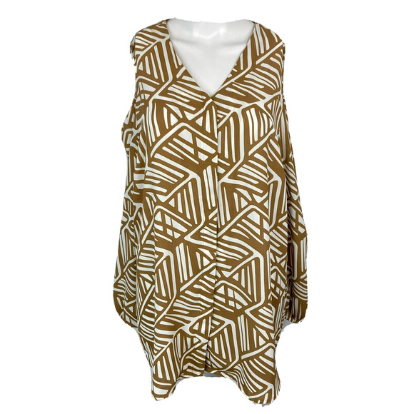 Chico's Shirt Womens Sz 3 XL 16 Brown White V-Neck‎ Cold Shoulder Flowy Tunic - Picture 1 of 10